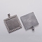 Alloy Pendant Cabochon Settings, Plain Edge Bezel Cups, with Rhinestone, Square, Crystal, Gunmetal, Tray: 25x25mm, 45x34.5x3mm, Hole: 4x6mm