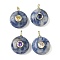 Natural Blue Spot Jasper Flat Round Pendants, with Brass Micro Pave Cubic Zirconia Findings, Golden, The Color Of Zircon Is Random, 18.5x14x8mm, Hole: 2x1mm