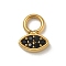 Ion Plating(IP) 304 Stainless Steel with Rhinestone Charms, Real 14K Gold Plated, Horse Eye Charm, Jet, 7x6x1.5mm, Hole: 2.5mm