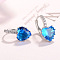 Brass Cubic Zirconia Clip-on Earrings, Heart, Platinum, Dodger Blue, 16x7mm