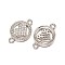 Brass Micro Pave Grade AAA Cubic Zirconia Links, Flat Round with Heart, Cadmium Free & Nickel Free & Lead Free, Real Platinum Plated, 11x15x2mm, Hole: 1mm