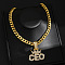 Hip-hop Style Zinc Alloy Crystal Rhinestone Pendant Cuban Link Chain Necklaces, Golden, Letter CEO, 23.62 inch(60cm), Pendant: 55x46mm