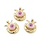 Evil Eye with Moon Brass Micro Pave Clear Cubic Zirconia Pendants, with Resin Eyeball, Cadmium Free & Nickel Free & Lead Free, Real 18K Gold Plated, Hot Pink, 23x22x7mm, Hole: 3.6x4.3mm