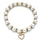 Alloy & Crystal Rhinestone  Charm Bracelets, Glass Pearl Round Beaded Stretch Bracelets for Women, Golden, Heart, Inner Diameter: 2-3/8 inch(6cm)