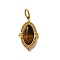 Natural Tiger Eye Pendants, Ion Plating(IP) 304 Stainless Steel Oval Charms with Jump Rings, Real 14K Gold Plated, 25x14x5mm, Hole: 5x3mm