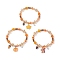 3Pcs 3 Styles Thanksgiving Day Alloy Enamel & ABS Plastic Imitation Pearl Charm Bracelets, Glass Beaded Stretch Bracelets for Women, Golden, Inner Diameter: 2-1/8 inch(5.25cm), 1pc/style