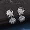 Shell Shape Brass Clear Cubic Zirconia Stud Earrings, with Moonstone, Ocean Series, Platinum, 20x11mm