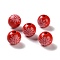 Printed Wood European Beads, Round with Snowflake, Red, 16x15mm, Hole: 4mm