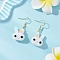 Handmade Glass Seed Beads Dangle Earrings, Rabbit, with 304 Stainless Steel Earring Hooks, Golden, 41x19mm