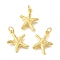 Brass Pendants, Starfish Charms, Rack Plating, Lasting Plated, Cadmium Free & Lead Free, with Jump Ring, Real 18K Gold Plated, 17x14x2.5mm, Hole: 3mm