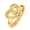 Heart with Letter Rack Plating Brass Micro Pave Clear Cubic Zirconia Adjustable Rings for Women, Lead Free & Cadmium Free, Real 18K Gold Plated, Letter G, Inner Diameter: 16mm