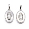 Brass & Shell Pendants, Oval & Virgin Mary Charms, Platinum, 19.5x12x2.5mm, Hole: 6x3.5mm