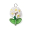 Glass Seed Beaded Flower Pendants, with Resin & Brass Finding, White, 25x14x13mm, Hole: 3x2.5mm