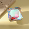 Adjustable Alloy with Glass Statement Cuff Rings for Women, Square, Platinum, Colorful, 40x40mm, Inner Diameter: 18mm