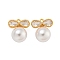 Brass Cubic Zirconia Pendants, with ABS Plastic Pearl, Bowknot, Real 18K Gold Plated, 16x14x8mm, Hole: 1.4mm