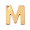 304 Stainless Steel Charms, Letter Charms, Ion Plating(IP), Real 18K Gold Plated, Letter M, 11x11x0.8mm, Hole: 1.2mm