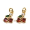 Brass Micro Pave Cubic Zirconia Pendants, Cherry Charms, Rack Plating, Cadmium Free & Lead Free, Long-Lasting Plated, with Jump Ring, Real 18K Gold Plated, 11x7.5x3mm, Hole: 3.2mm