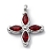304 Stainless Steel Pendants, with Cubic Zirconia, Flower, Red, 16x13.5x3mm, Hole: 1.8mm