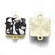 合金リンクコネクター  宝石とエナメル  正方形  ライトゴールド  ブラック  20x14x5~8mm  穴：1.5mm ENAM-S016-35B-2