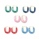 Enamel Half Round Hoop Earrings with Clear Cubic Zirconia EJEW-F306-07G-1