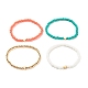 4Pcs 4 Style Glass Seed & Brass Beaded Stretch Bracelets Set with Heart BJEW-JB07917-4