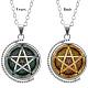 Double-sided Picture Glass Rotatable Pentacle Pendant Necklaces NJEW-F200-33P-1