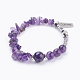 Natural Amethyst Beads Charm Bracelets BJEW-JB03380-04-1