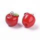 樹脂チャーム  プラチナトーンのアイアンループ付き  模造食品  りんご  レッド  14x12~12.5mm  穴：1.8mm MAK-WH0007-14-2