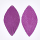 環境に優しいシープスキンレザーのビッグペンダント  葉  赤ミディアム紫  75x35~37x1~1.5mm  穴：1.4mm FIND-S301-17F-2