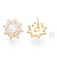 Boucles d'oreilles à tige en perles naturelles et fleurs de marguerite avec émail PEAR-N020-07G-1