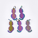 イオンプレーティング（ip）ステンレス子猫ペンダント201個  丸カン付き  猫のシルエット形状  虹色  17x8x1mm  丸カン：5x0.8ミリ  内径：3mm STAS-S105-JN160-3