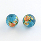Flower Picture Frosted Brushwork Glass Round Beads GFB-R004-14mm-M11-2