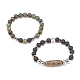 2Pcs 2 Style Mala Bead Bracelets Set with Tibetan Agate Dzi Beads BJEW-JB08020-5