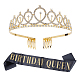 Iron with Glass Rhinestone Birthday Crown Shoulder Strap Sets AJEW-WH0180-16-1