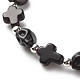Bracelet extensible en perles de turquoise synthétique (teint) avec croix et tête de mort BJEW-JB08449-03-4