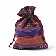 エスニックスタイルのコットンパッキングポーチバッグ  巾着袋  ランダムカラードローストリングコード付き  長方形  ミックスカラー  13~14x9.8~10cm ABAG-S002-09-3