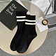 綿編み靴下  冬の暖かいサーマルソックス  縞模様  ブラック  300x70mm COHT-PW0002-51B-1