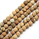 Esmerilado jaspe imagen natural hebras de perlas reronda, 6mm, agujero: 1 mm, aproximamente 63~65 pcs / cadena, 14.9~15.6 pulgada