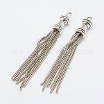 Brass Chain Tassel Pendants, for DIY Jewelry Making, Antique Silver, 80~84x9mm, Hole: 3mm
