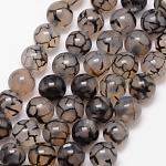 Chapelets de perles en agate veine de dragon naturelle, ronde, Grade a, teints et chauffée, café, 8mm, Trou: 1mm, Environ 47 pcs/chapelet, 15 pouce