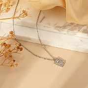 Модные ожерелья из нержавеющей стали с нерегулярной текстурой и прямоугольным кулоном для женщин EN2201-2