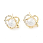 Серьги-гвоздики в форме сердца из латуни со стеклом EJEW-Q800-08KCG