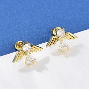 Серьги-гвоздики в виде ангела с микропаве из латуни и прозрачными кубическими цирконами EJEW-L101-03G