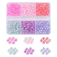 45g 6色透明ガラス丸型シードビーズ  色の内側  ラウンド  ミックスカラー  4x3mm  穴：1.2mm  7.5 G /カラー&nbsp;SEED-FS0001-32