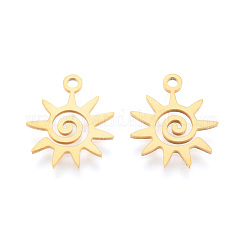 201 ciondoli in acciaio inossidabile, ciondoli tagliati al laser, sole, vero placcato oro 18k, 15x13x1mm, Foro: 1.5 mm