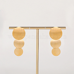 Boucle d'oreille pendante ronde en acier inoxydable brossé 201, pour femme, véritable 18k plaqué or, 55x24mm
