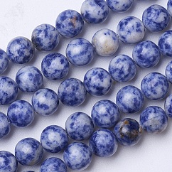 Fili di perle di diaspro macchia blu naturale, tondo, 10mm, Foro: 1.2 mm, circa 39pcs/filo, 15.1 pollice