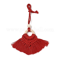 Подвесные украшения ручной работы из нейлоновой нити в технике макраме с деревянными бусинами HJEW-P019-03C