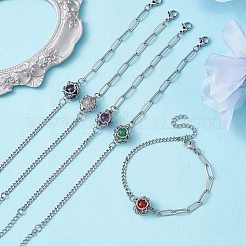 Браслет с круглыми звеньями из натурального драгоценного камня BJEW-JB10032-02