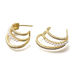 Серьги-гвоздики в форме буквы С из латуни с микропаве из прозрачных кубических цирконий EJEW-P322-10G